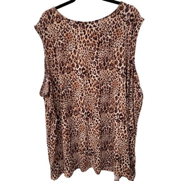 Catherines Leopard Print Sleeveless Tank Top Women 5X Plus Size Tan Animal Print - Picture 2 of 6